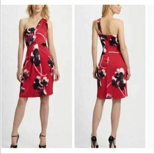 NWT Elie Tahari Farla Silk hot pink / chilli red 1 shoulder floral dress size 4